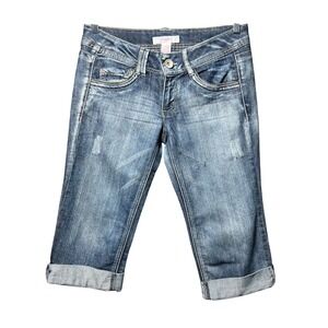 Vintage Y2K Candies Blue Denim Capri Jeans Embroidered Pocket Cuffed Size 7